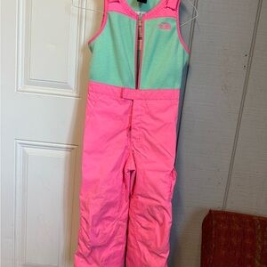 The North Face Pink and Mint Snowsuit Bibs
